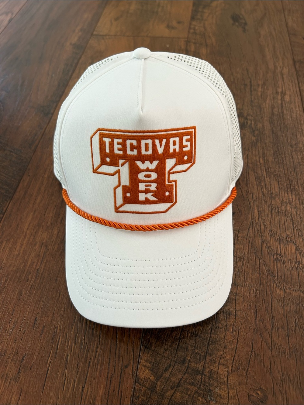 NWT Tecovas Men's Work Performance Graphic Burnt Orange & White Trucker Cap
